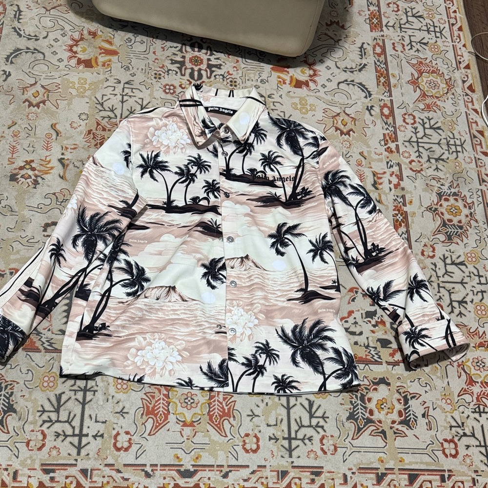 Palm Angels Black and Pink Island Print Shirt - Picture 2 of 6